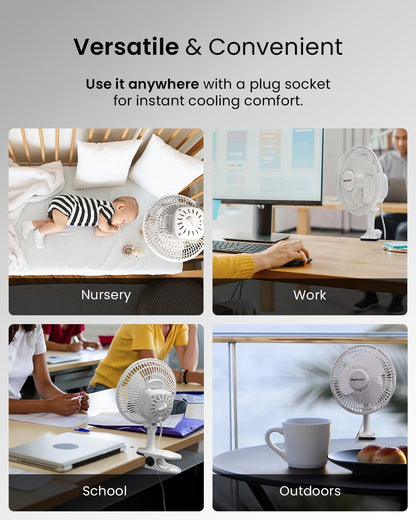 Pro Breeze Mini Fan with Clip, Very Quiet, 20 cm Diameter, 2 Speed Settings, Ideal as Table Fan