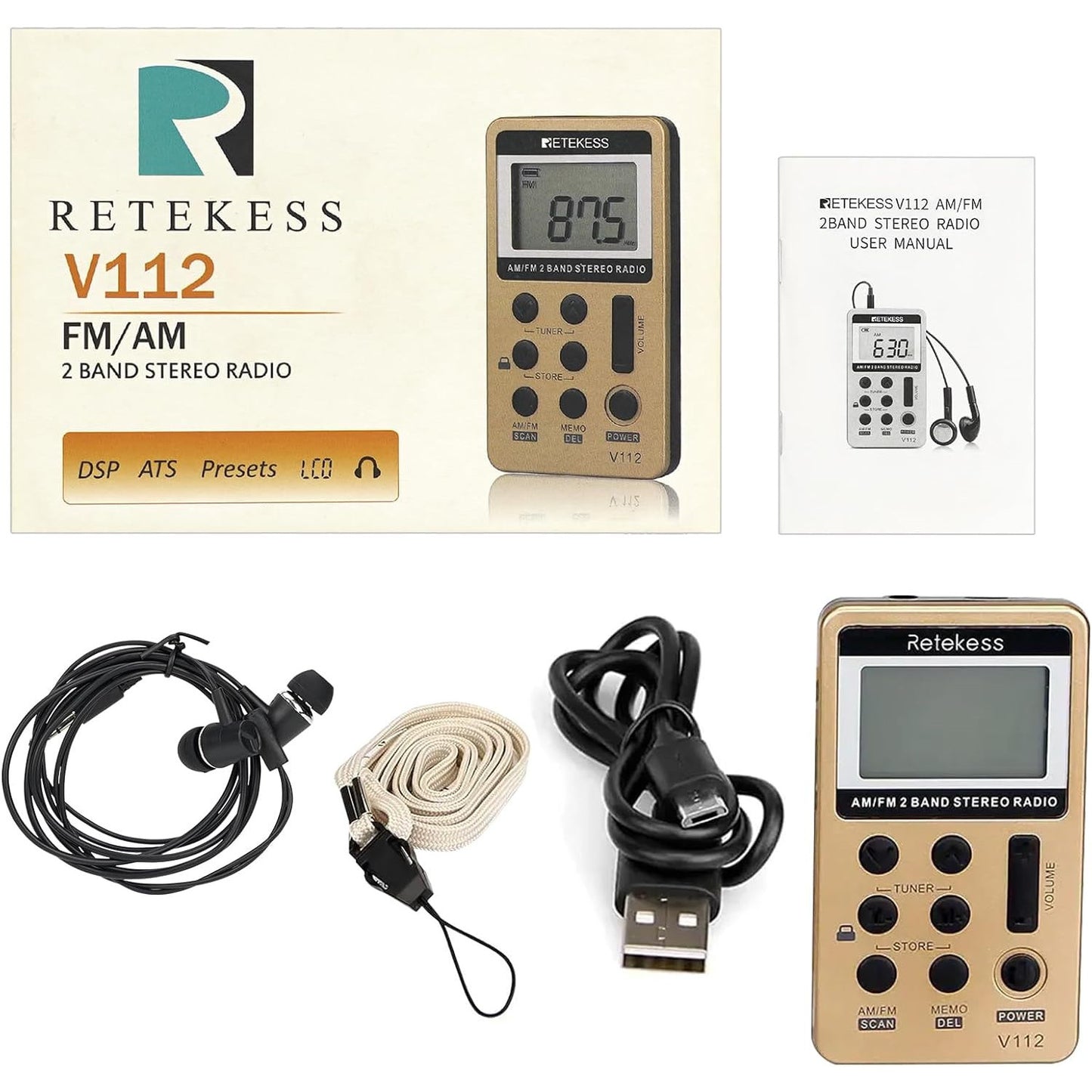 Retekess V112 Compact AM/FM Pocket Radio with Rechargeable Battery