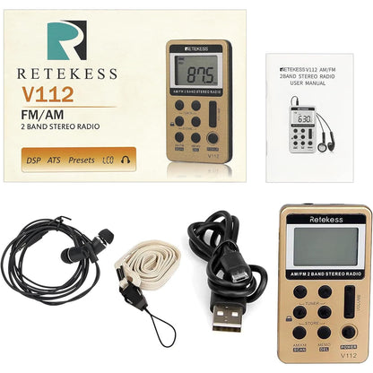 Retekess V112 Compact AM/FM Pocket Radio with Rechargeable Battery