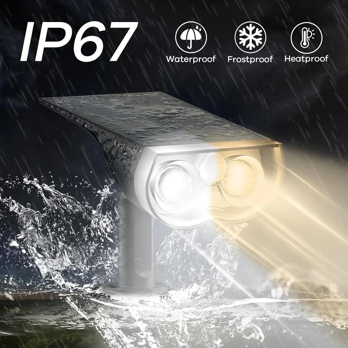 Linkind 2 Pack Dual Color Solar Motion Sensor Lights – Warm & Cool White, IP65, 8m Range - Gomix Brands Outlet