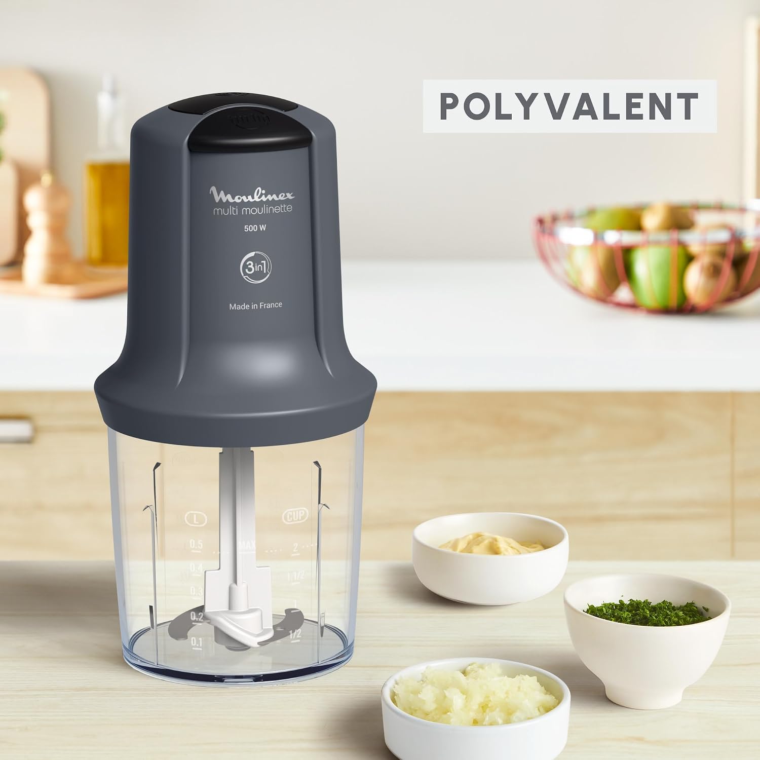 Moulinex Multi Moulinette Electric Chopper 500W 500ml 2 Speed Grey AT711B10