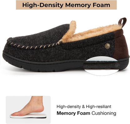 HomeTop Men's Memory Foam Moccasin Slippers Indoor and Outdoor Warm Fuzzy Fleece House Shoes