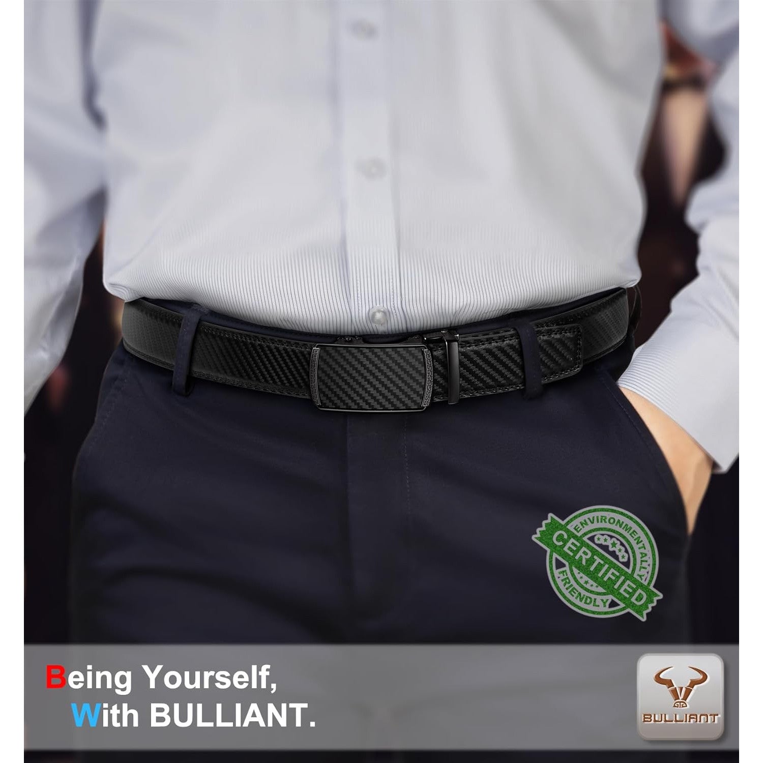 BULLIANT Adjustable Slide Ratchet Leather Belt for Men
