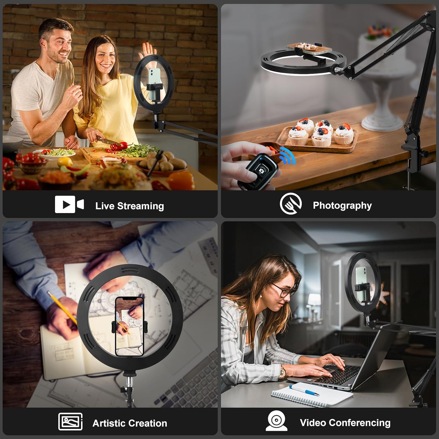 Evershop 10" Adjustable Overhead Ring Light with Tripod