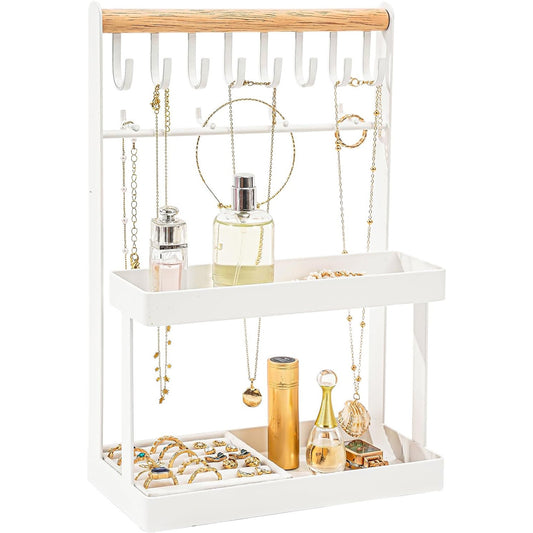 Lolalet 4‑Tier Jewelry Organizer Stand with 12 Hooks – White