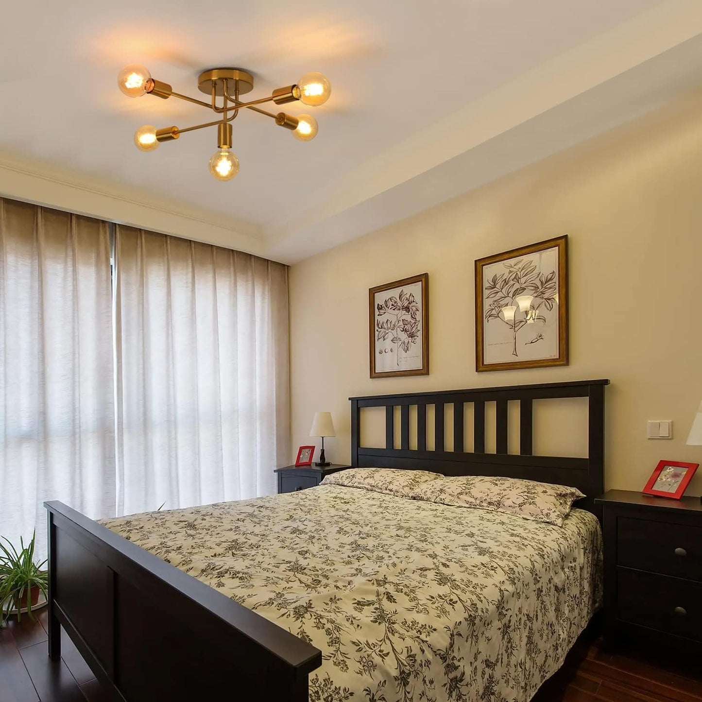 AUA Modern Gold Sputnik 5-Light Ceiling Chandelier for Living Spaces