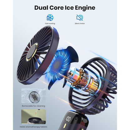 TUSRAC Portable 5000mAh USB Rechargeable Handheld Desk Fan, 5 Speeds, Blue