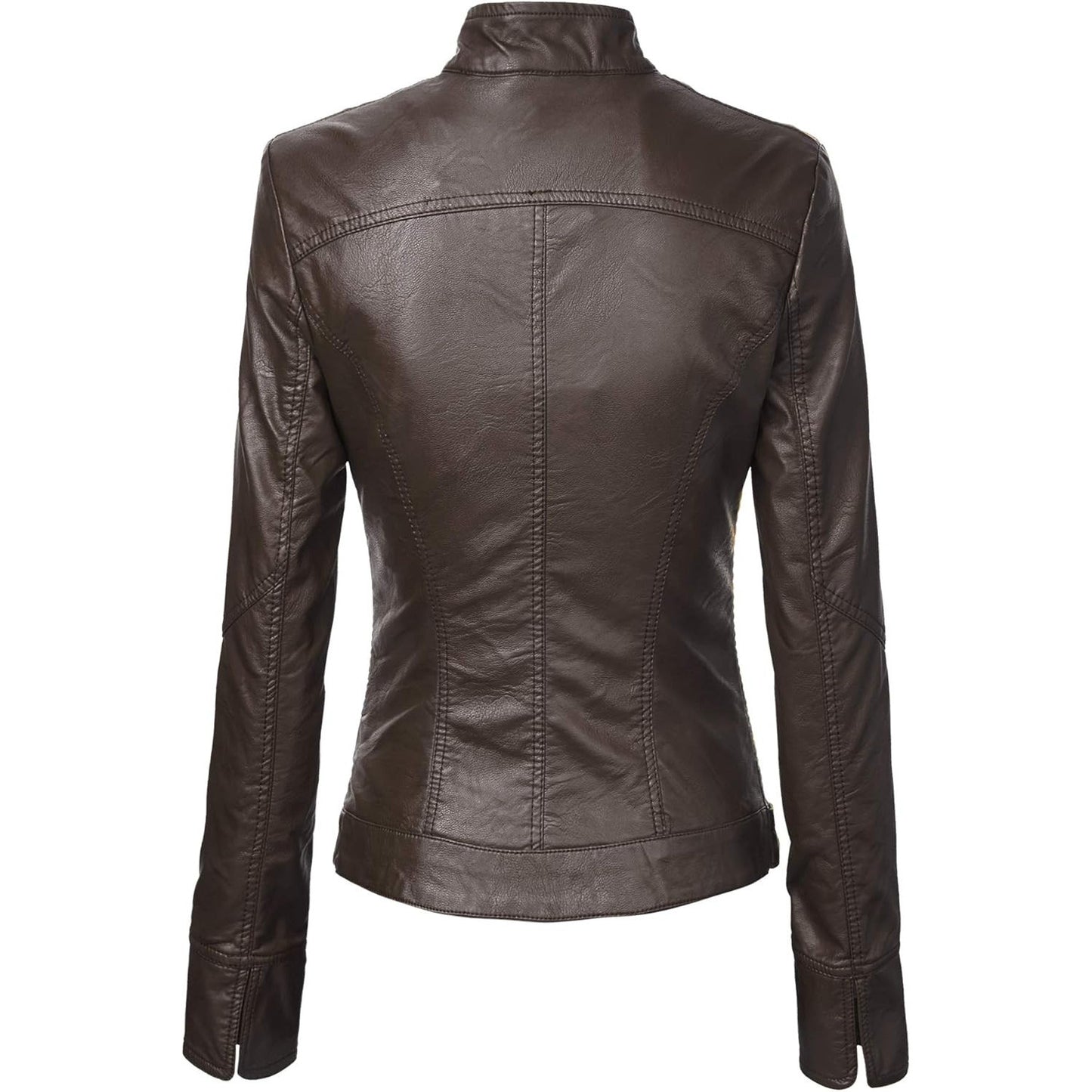 Made By Johnny Women's Vegan Leather Biker Jacket – Coffee XL