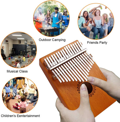 17 Key Thumb Piano Mahogany Wood, Portable Mbira Finger Piano