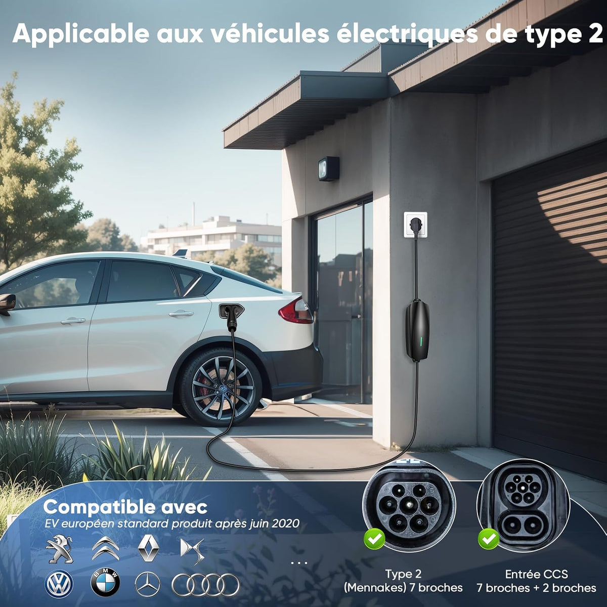 Fitcomf ZBAU203E-CS Type 2 3.68kW 16A Portable EV Charger with 8m Cable