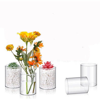 Vesici 20 Pcs Plastic Cylinder Vase Acrylic Cylinder Vase Bulk Small Clear Flower Container Hurricane Candle Holder Round Wide Container Centerpiece for Home Office Wedding Decorations (4 Inch)