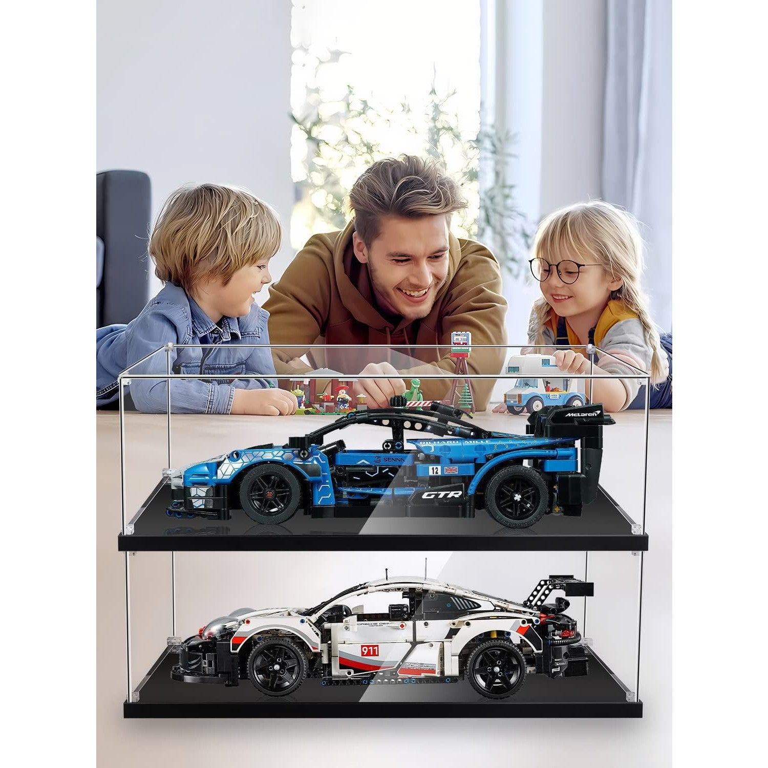 iCUANUTY Clear Acrylic Display Case for Lego Technic and 1:12 Scale Model Cars