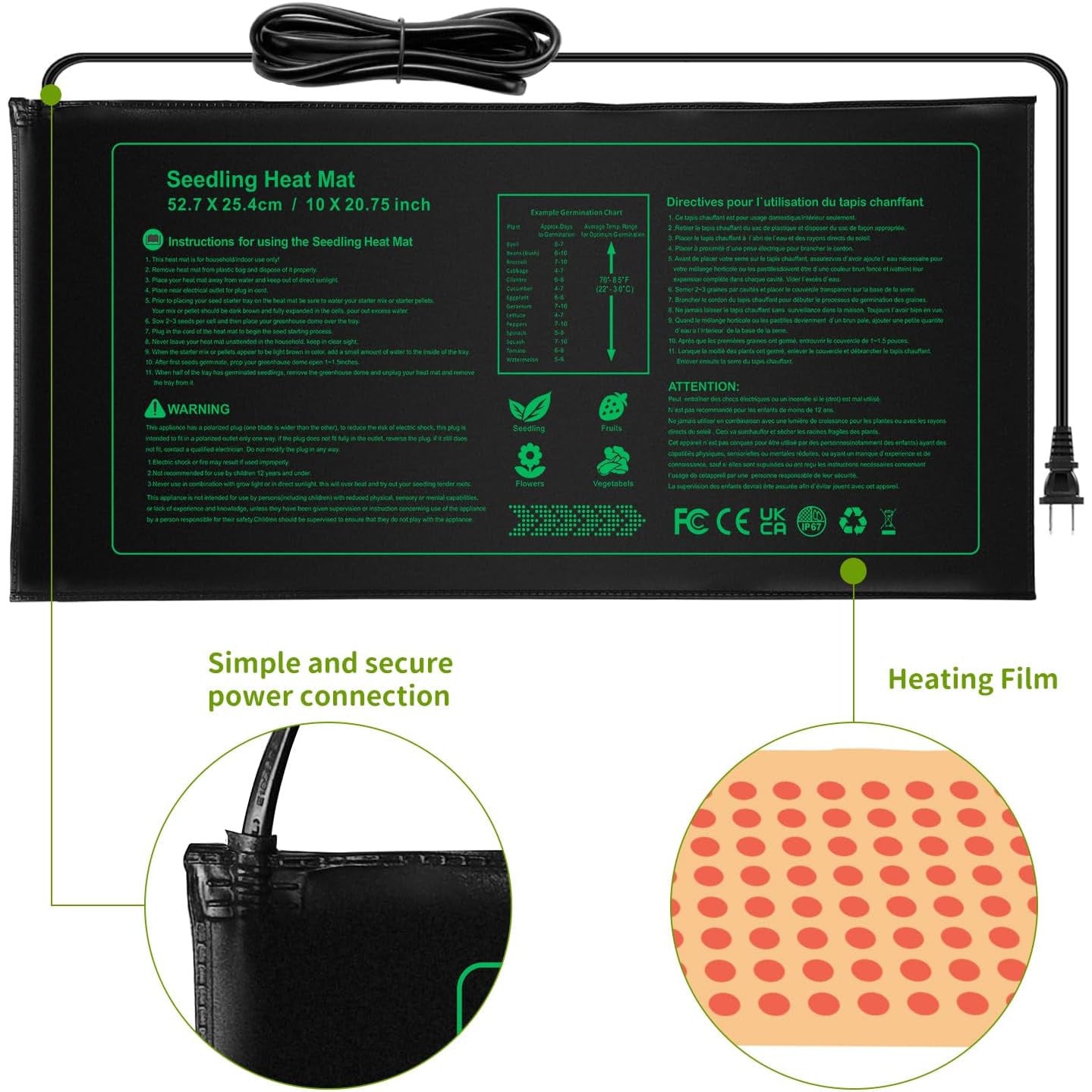 NAMOTEK 2-Pack Waterproof Seedling Heat Mat 10x20 Hydroponic