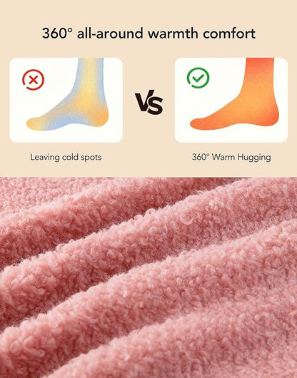 Comparison of foot warmth with and without a product, showing '360° all-around warmth comfort' on a beige background.