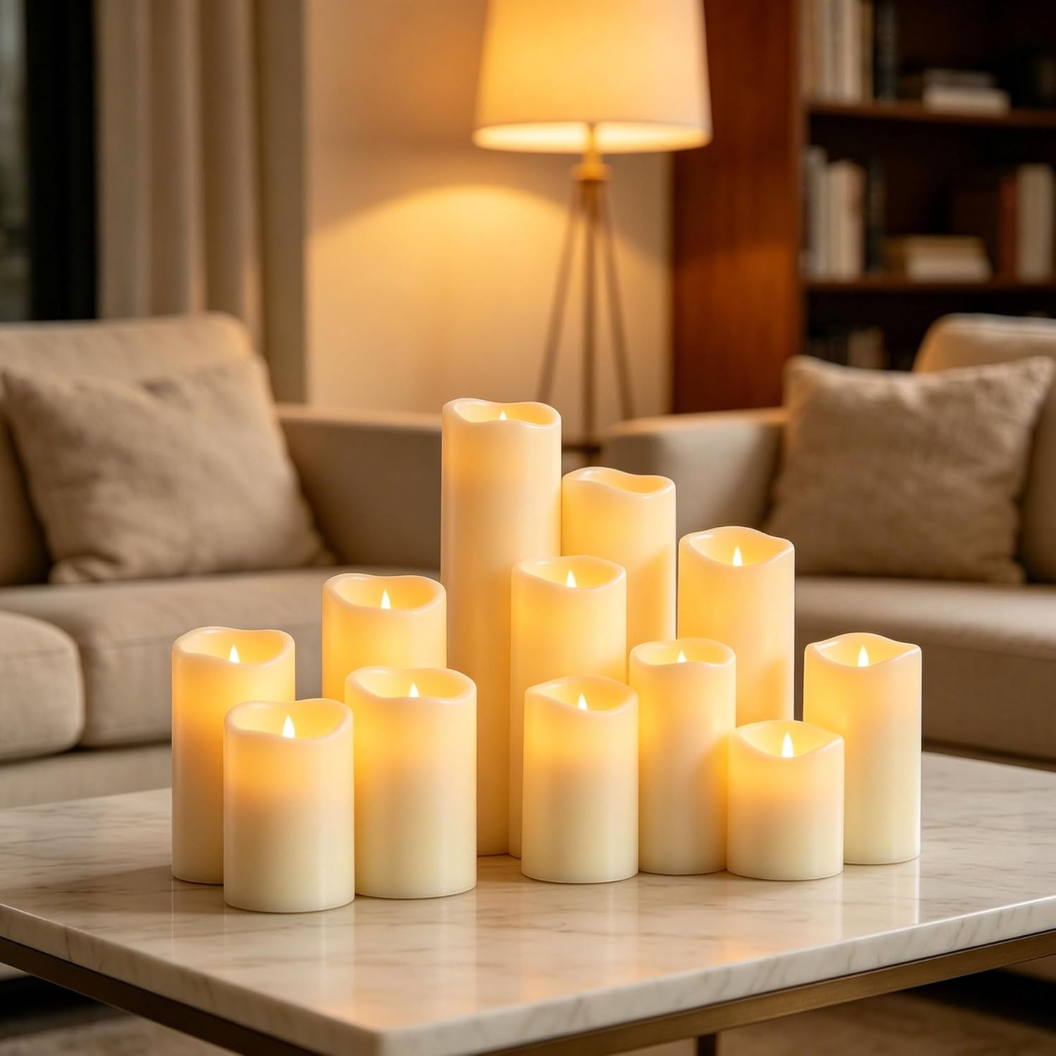 Da by 12-Pack Ivory Real Wax Flameless LED Taper Candles with Remote Control