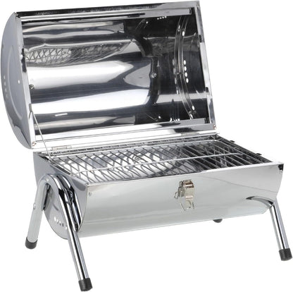 Stainless Steel Portable BBQ Barrel Grill – Compact Camping & Beach Grill