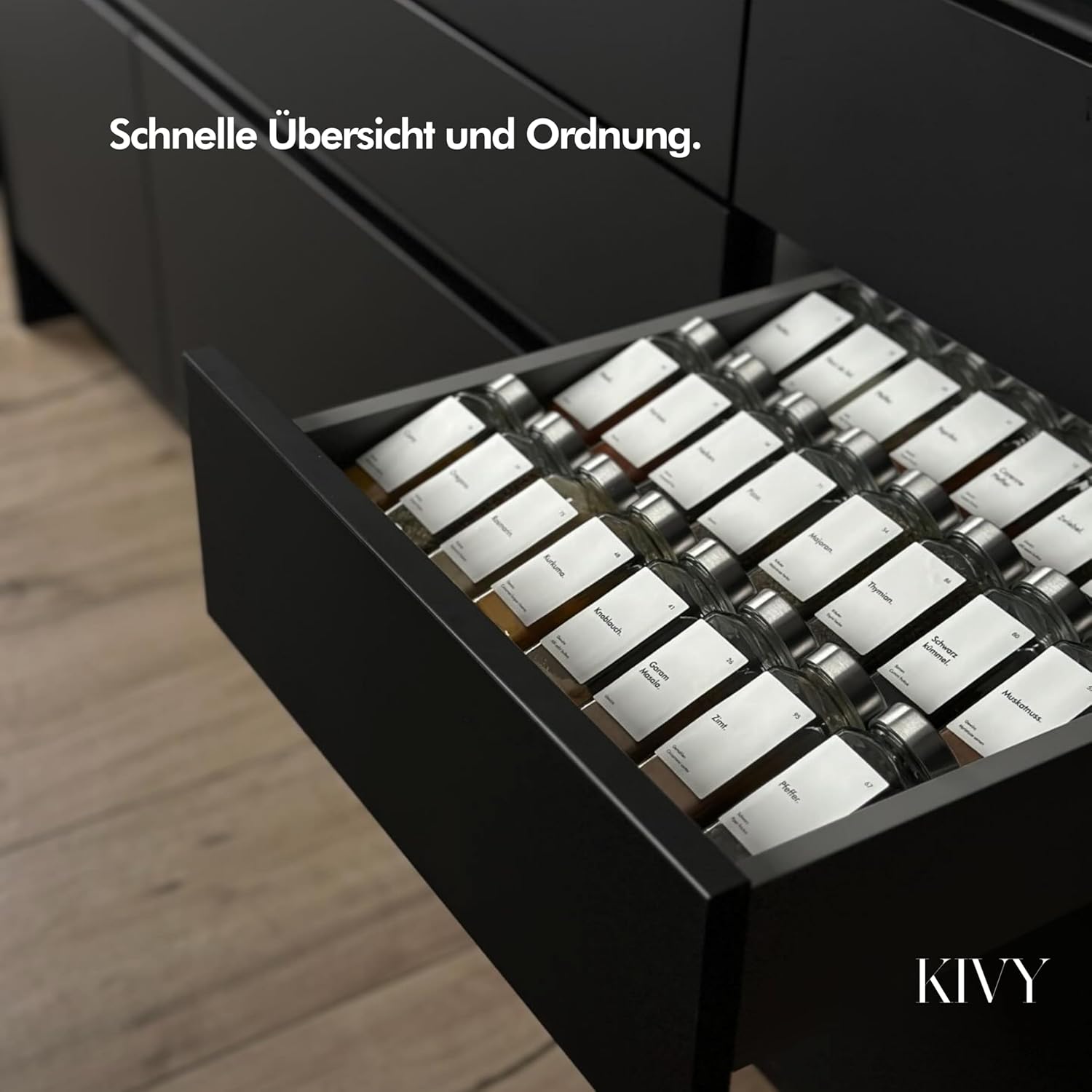 Adjustable KIVY 3‑Tier Spice Rack Drawer Insert for Kitchen