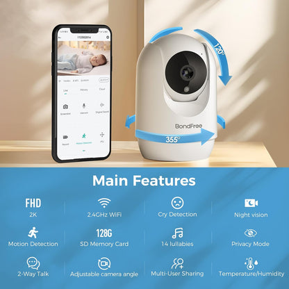 BondFree 2K HD Baby Monitor with Camera and Audio: Crystal Clear View