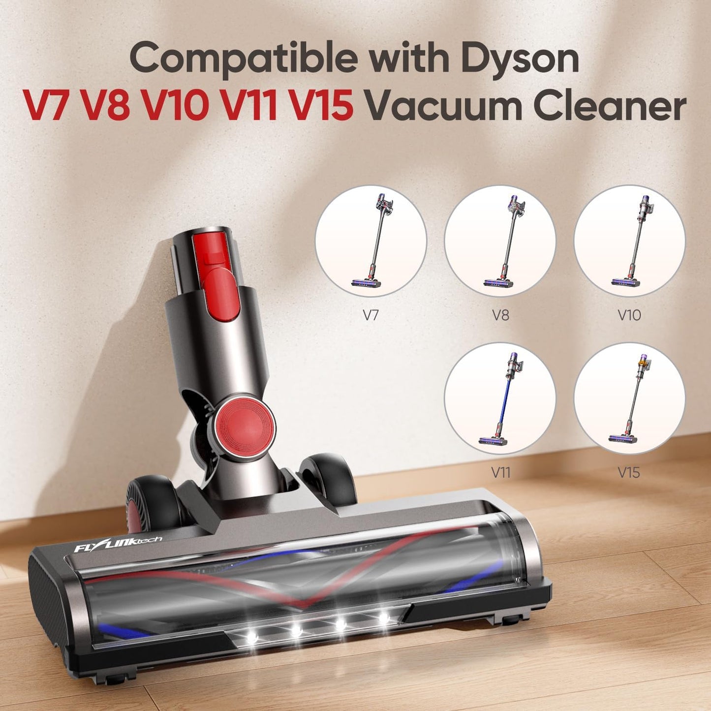 FLYLINKTECH Brush Head for Dyson V7‑V15 Vacuums with LED Lights