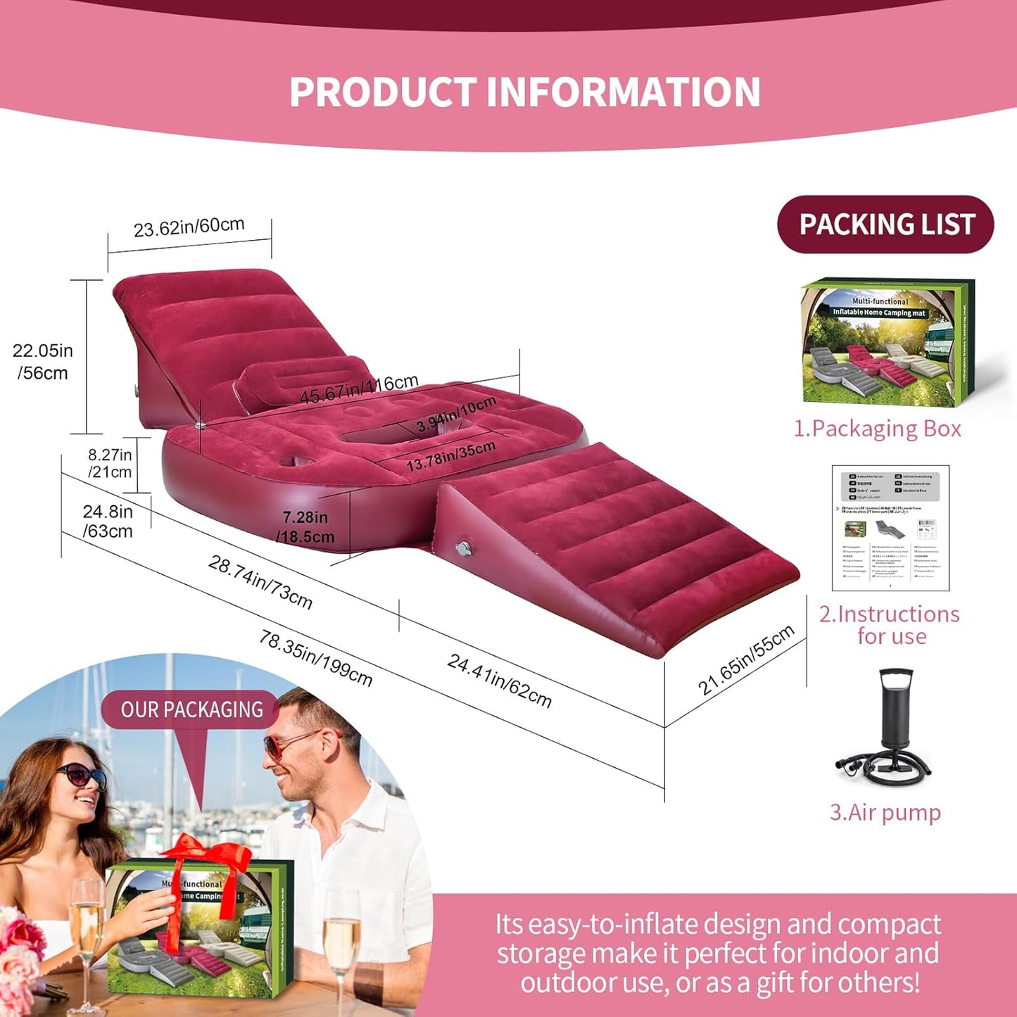 Nevife Adjustable Inflatable Bed Wedge Pillow Set – Red Comfort Support