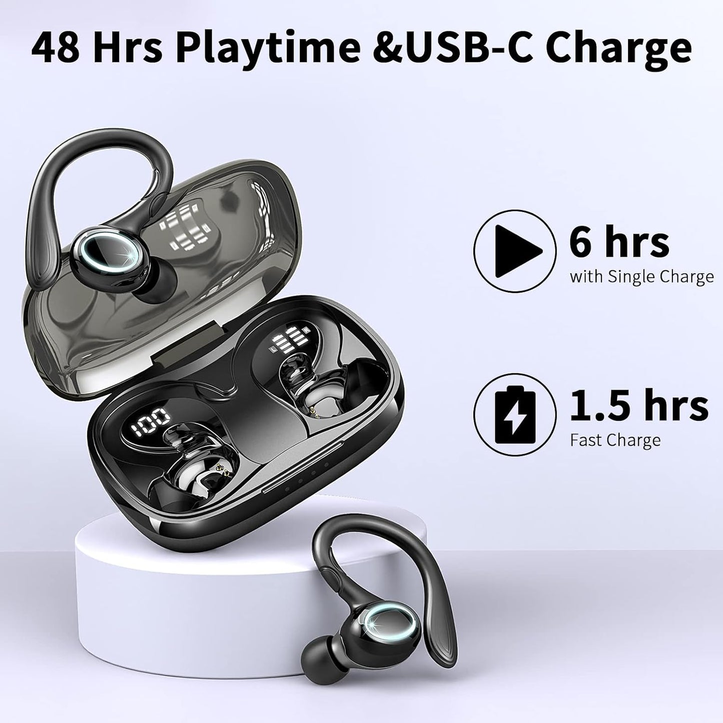 Rulefiss i25 Wireless Earbuds Bluetooth 5.3 Sport Earhooks IP7 Waterproof