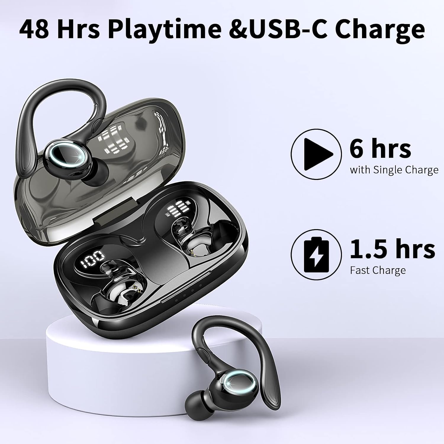 Rulefiss i25 Wireless Earbuds Bluetooth 5.3 Sport Earhooks IP7 Waterproof