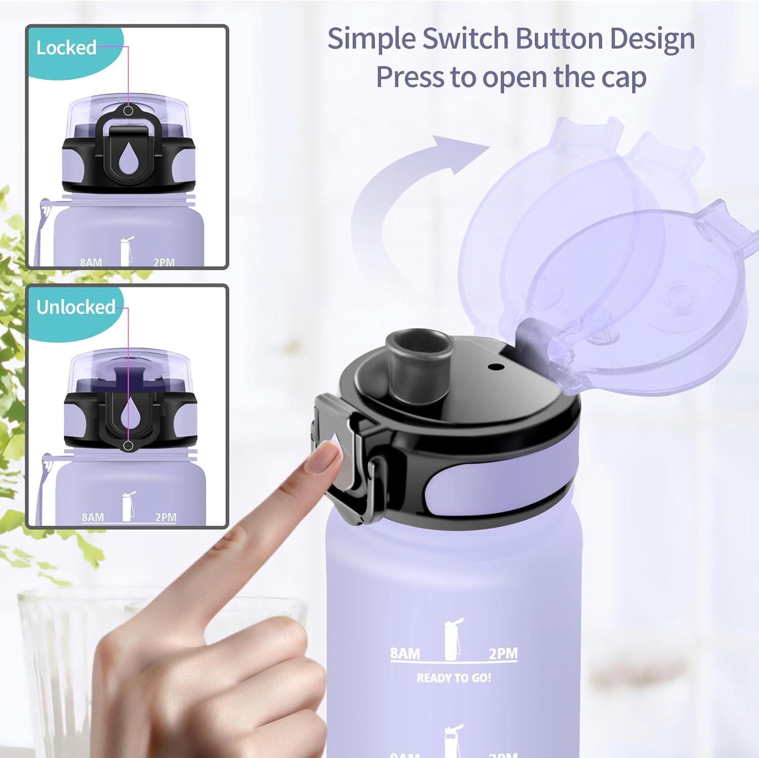 HoneyHolly 1.5L Leak-Proof Time-Marked Sports Water Bottle for Active