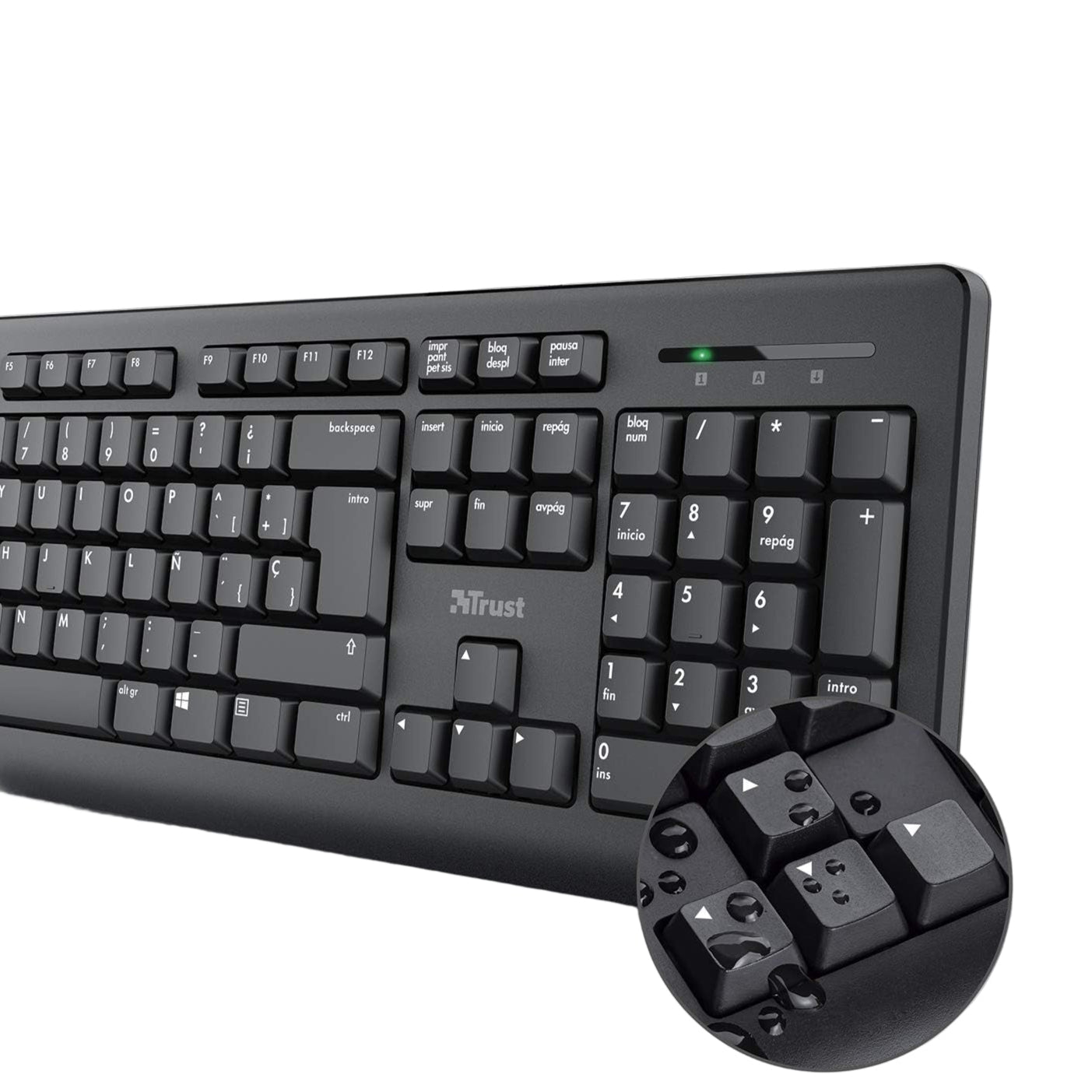 Trust Taro Silent Spanish QWERTY Full-Size Keyboard with Spill-Resistant Design