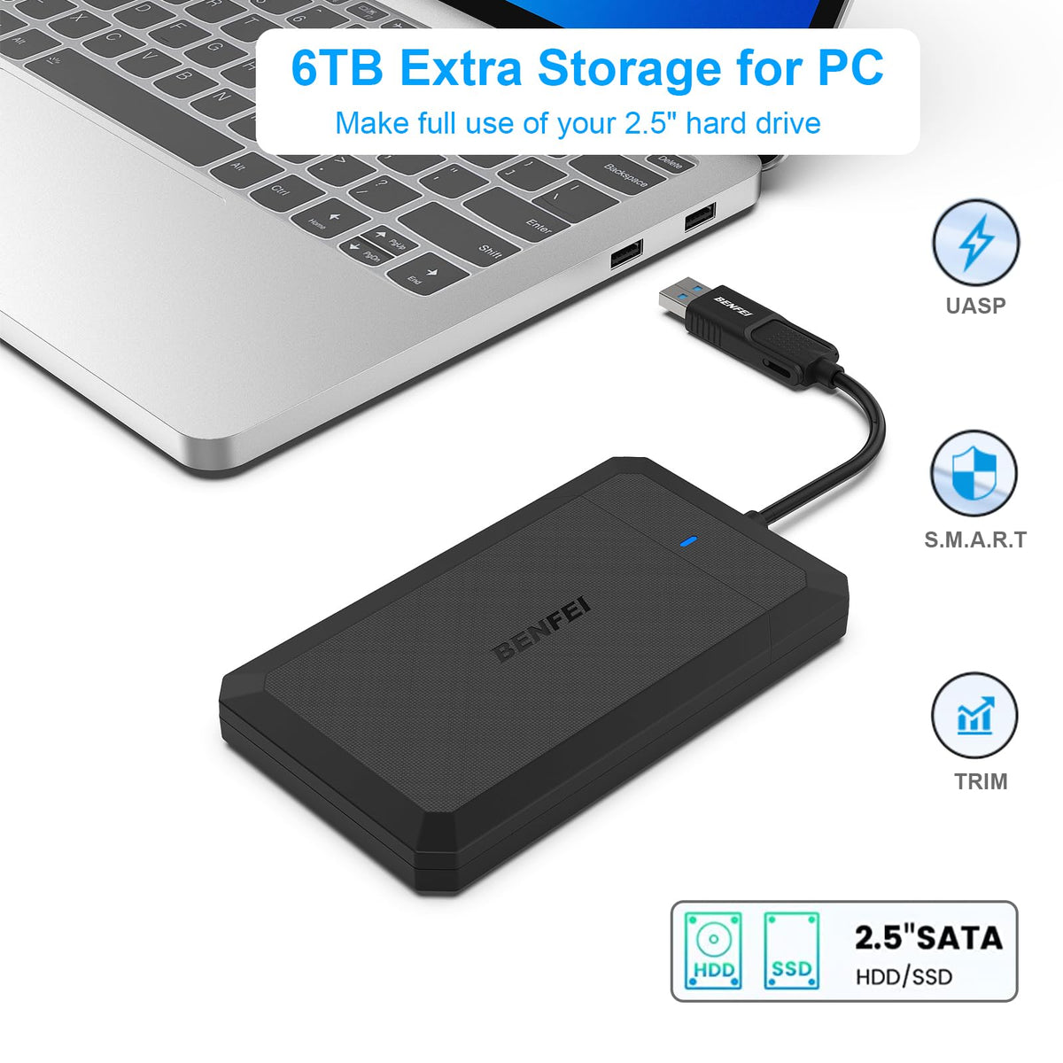 BENFEI 000346black 2.5 Inch SATA to USB Hard Drive Enclosure