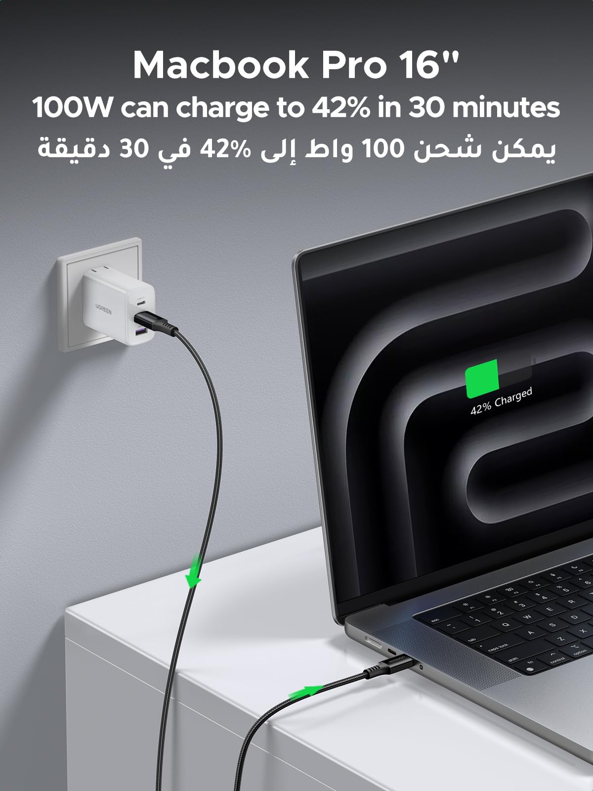 UGREEN USB C to USB C Cable 100W 5A PD Fast Charge Braided 2m for iPhone 17-15 MacBook Samsung