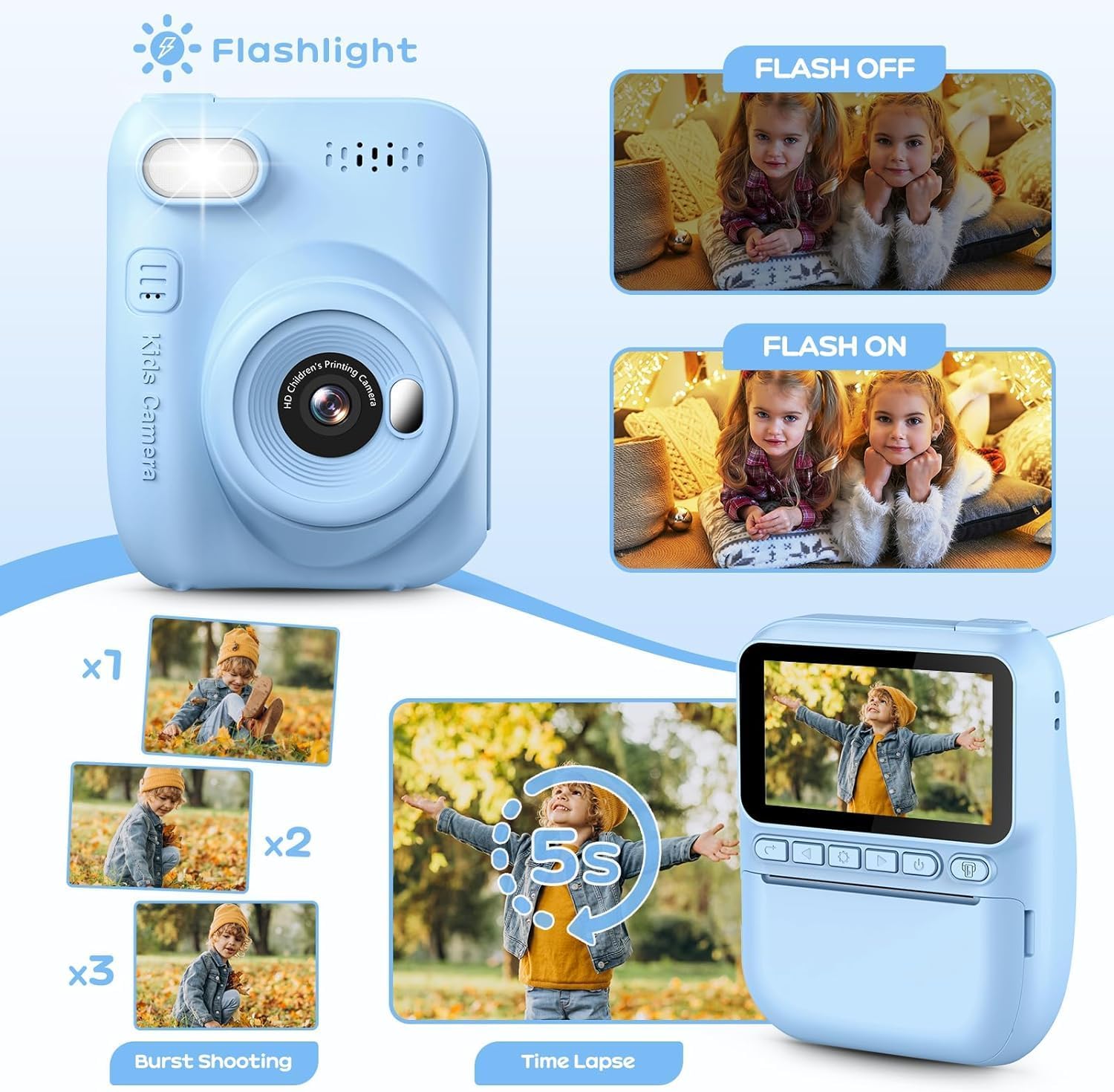 GREENKINDER H2 Kids Instant Print Camera 3.0" Screen 1080P 32GB Card for Ages 3-12