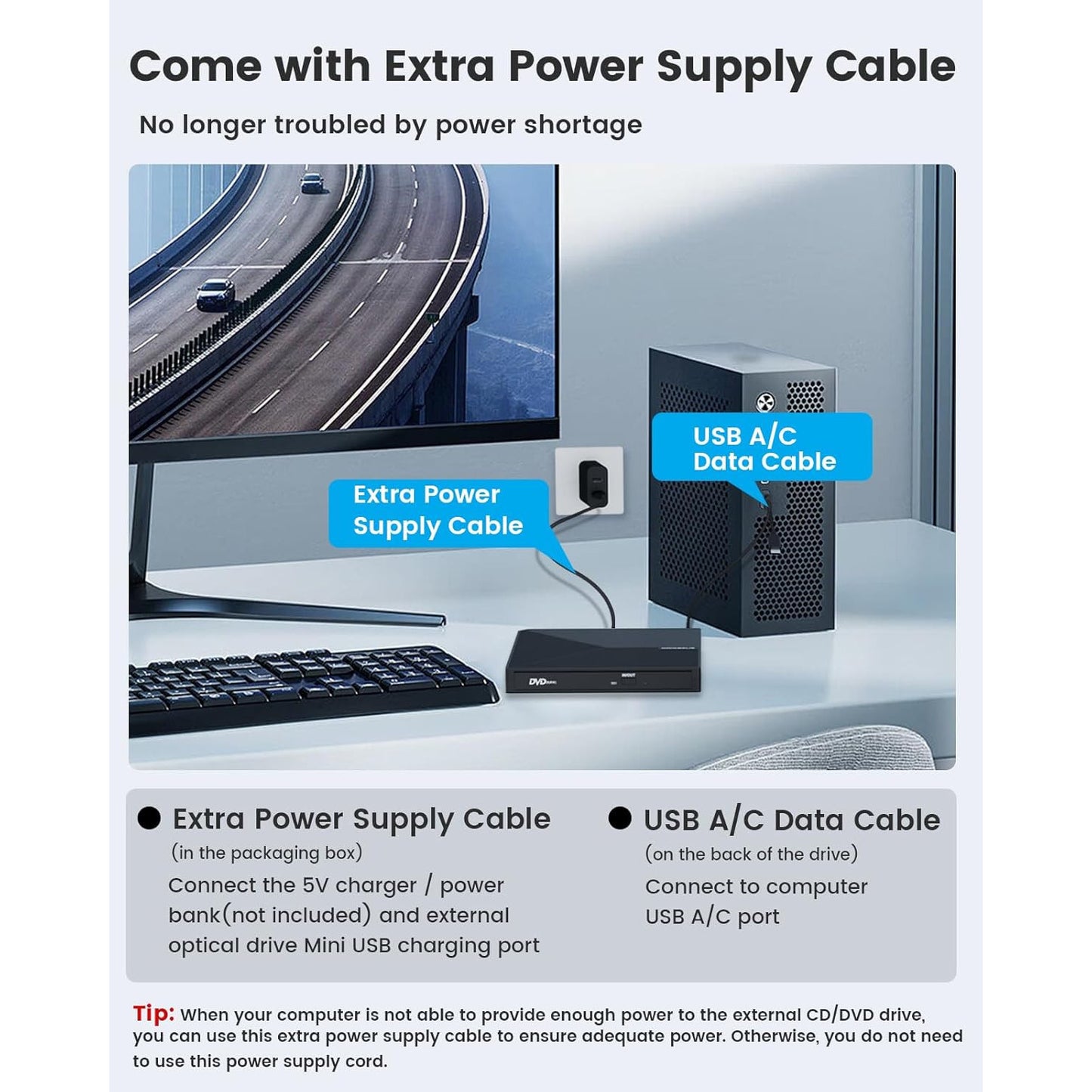 ORIGBELIE Portable USB 3.0 External CD/DVD Burner with RGB