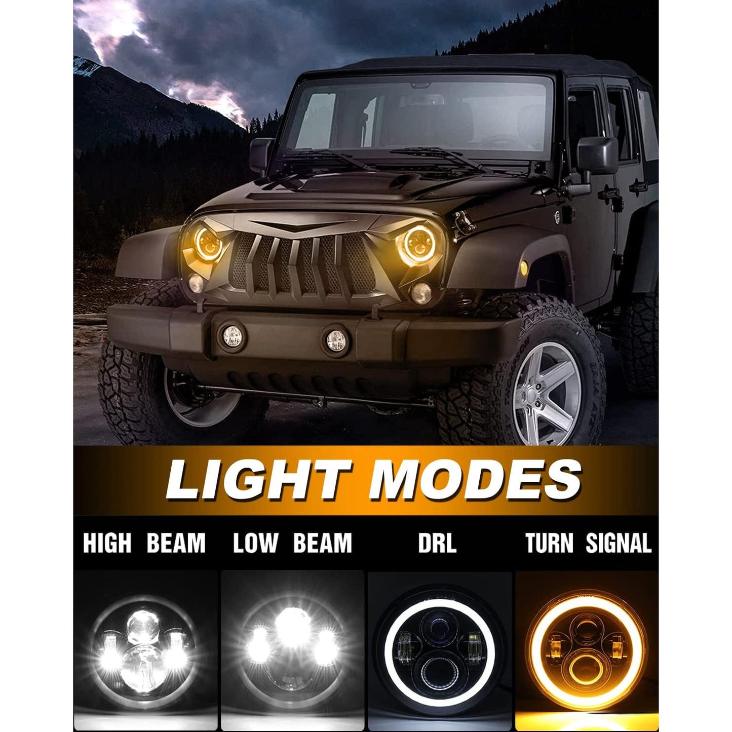 MGLLIGHT 7‑Inch LED Halo Headlights with Amber Turn Signal