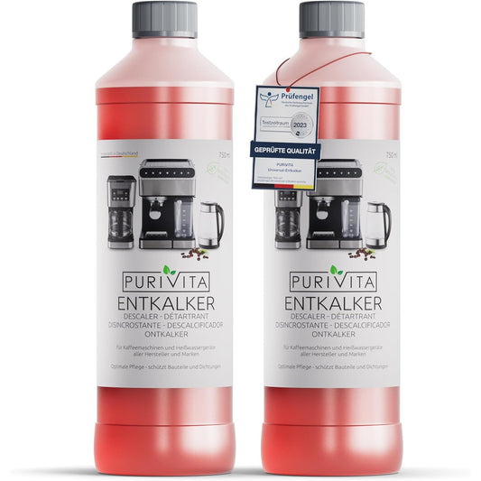 Purivita Universal Coffee Machine Descaler - 2 x 750ml Multi-Brand Scale Remover
