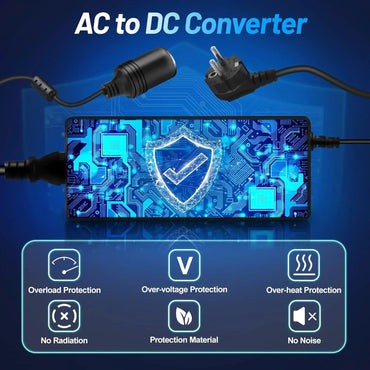 Voltage Converter 230 V to 12 V Car Power Adapter 10 A 120 W Power Supply Adapter for Cool Box, Car Vacuum Cleaner, Compressor - Gomix Brands Outlet