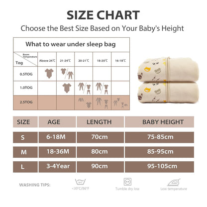 Cozy Bear-Themed Warm Lined Baby Sleeping Bag with Removable Sleeves