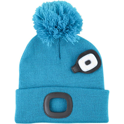 Deilin Girls' LED Bobble Hat: USB Rechargeable Winter Knit Beanie with Headlamp
