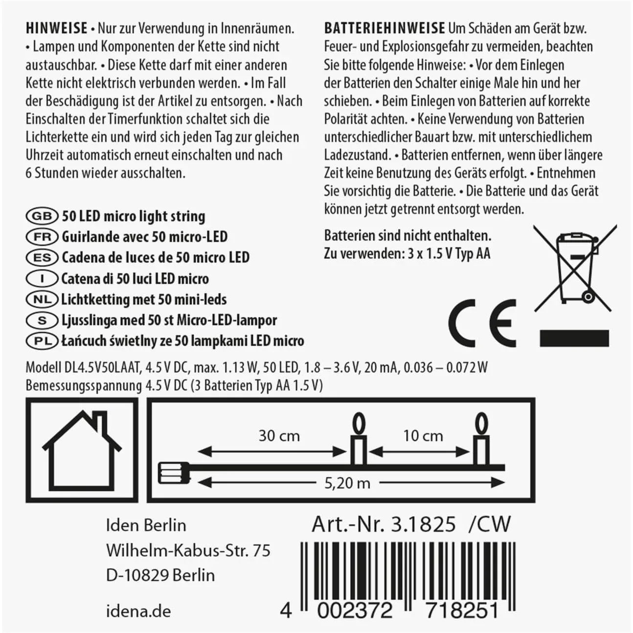 Idena 50-LED Warm White Micro Fairy Lights with Timer - Gomix Brands Outlet