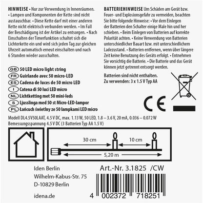 Idena 50-LED Warm White Micro Fairy Lights with Timer - Gomix Brands Outlet