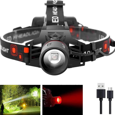 WINDFIRE Rechargeable 2-in-1 White Red Headlamp with Zoom