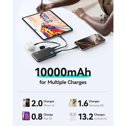 INIU Slim 10000mAh 45W PD Power Bank – Fast USB‑C, Beige