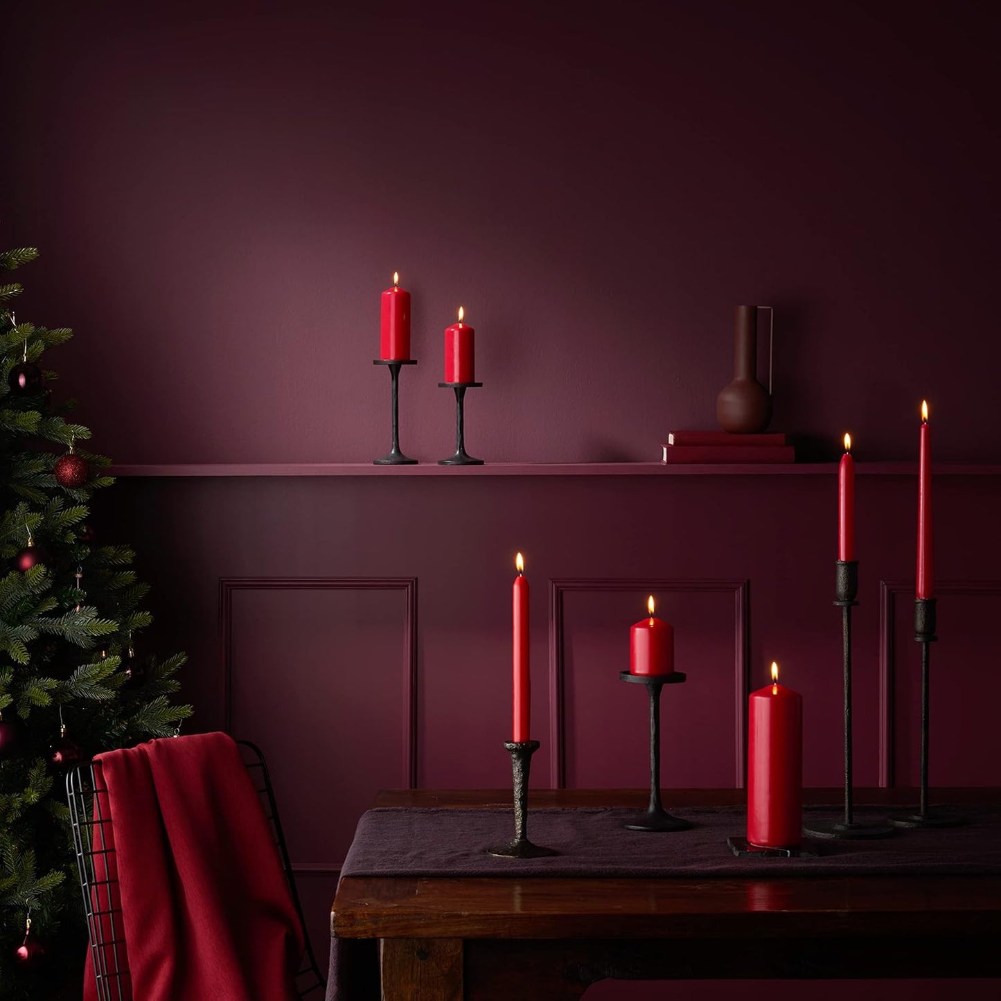 Bolsius Red Tapered Dinner Candles 8-Pack 23cm Long Burn