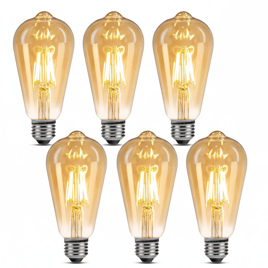 Lepro ST64 E27 LED Vintage Light Bulbs 4.8W 470lm Warm White 2500K Retro Amber Glass Non-Dimmable Pack of 6