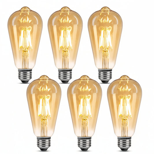 Lepro ST64 E27 LED Vintage Light Bulbs 4.8W 470lm Warm White 2500K Retro Amber Glass Non-Dimmable Pack of 6