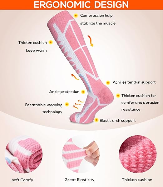 WEIERYA Women's Thermal Knee-High Ski Socks – Warm, Padded, 2-Pair Pack