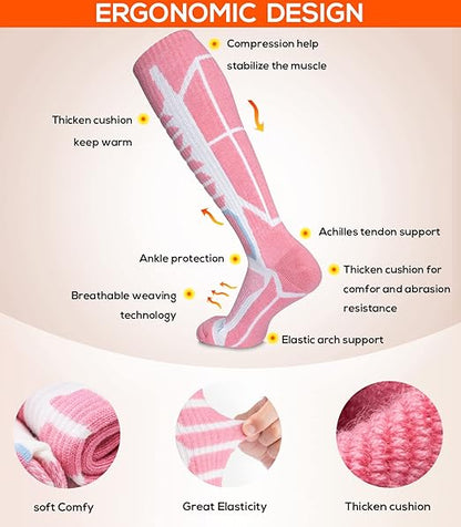 WEIERYA Women's Thermal Knee-High Ski Socks – Warm, Padded, 2-Pair Pack