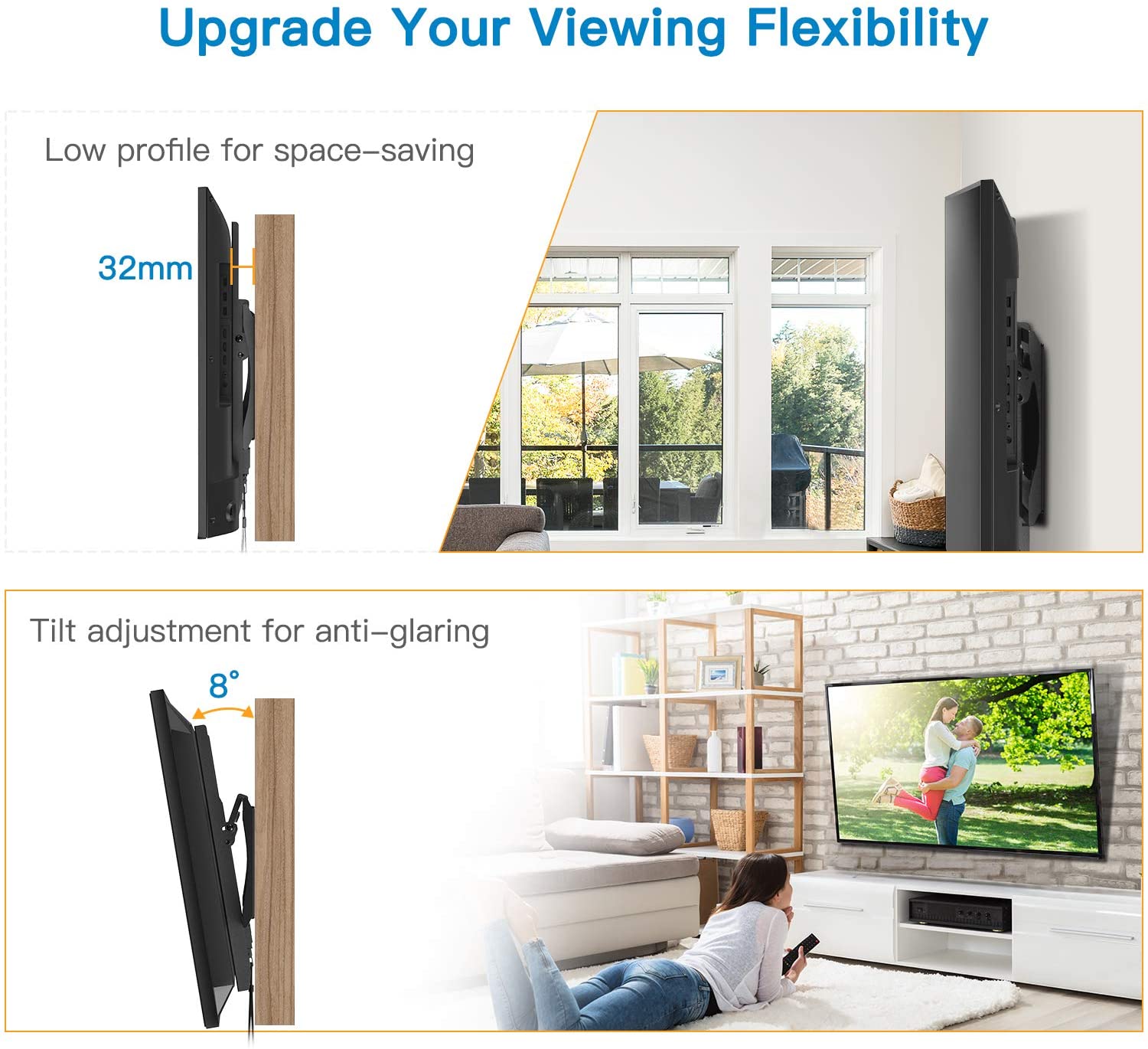 Perlegear TV Wall Bracket for Most 26-55 inch TVs up to 45kg Max VESA 400x400mm Tilt Mount with Pull Cord Safety Locks PGPIMTK1-E