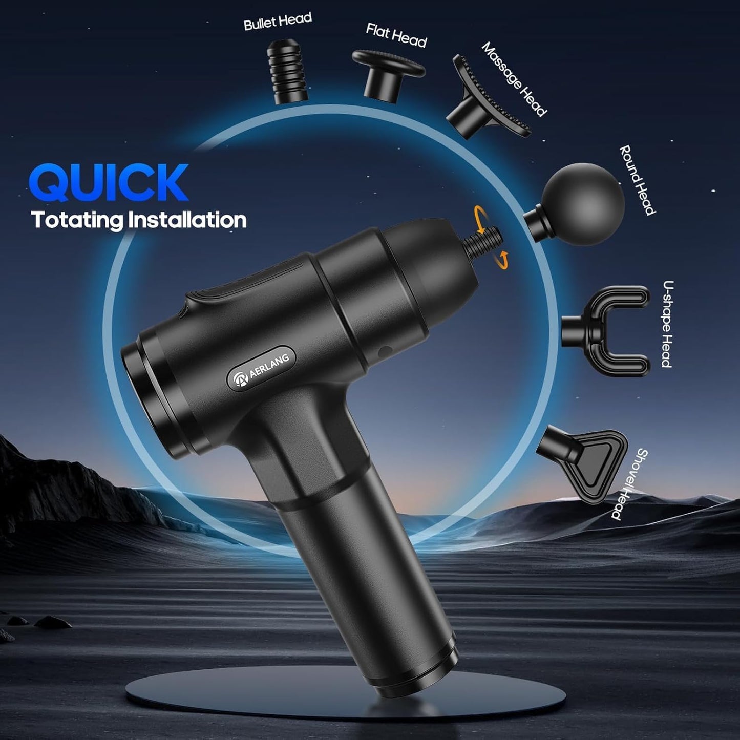 AERLANG Muscle Massage Gun Deep Tissue 20 Speeds 6 Heads Blue