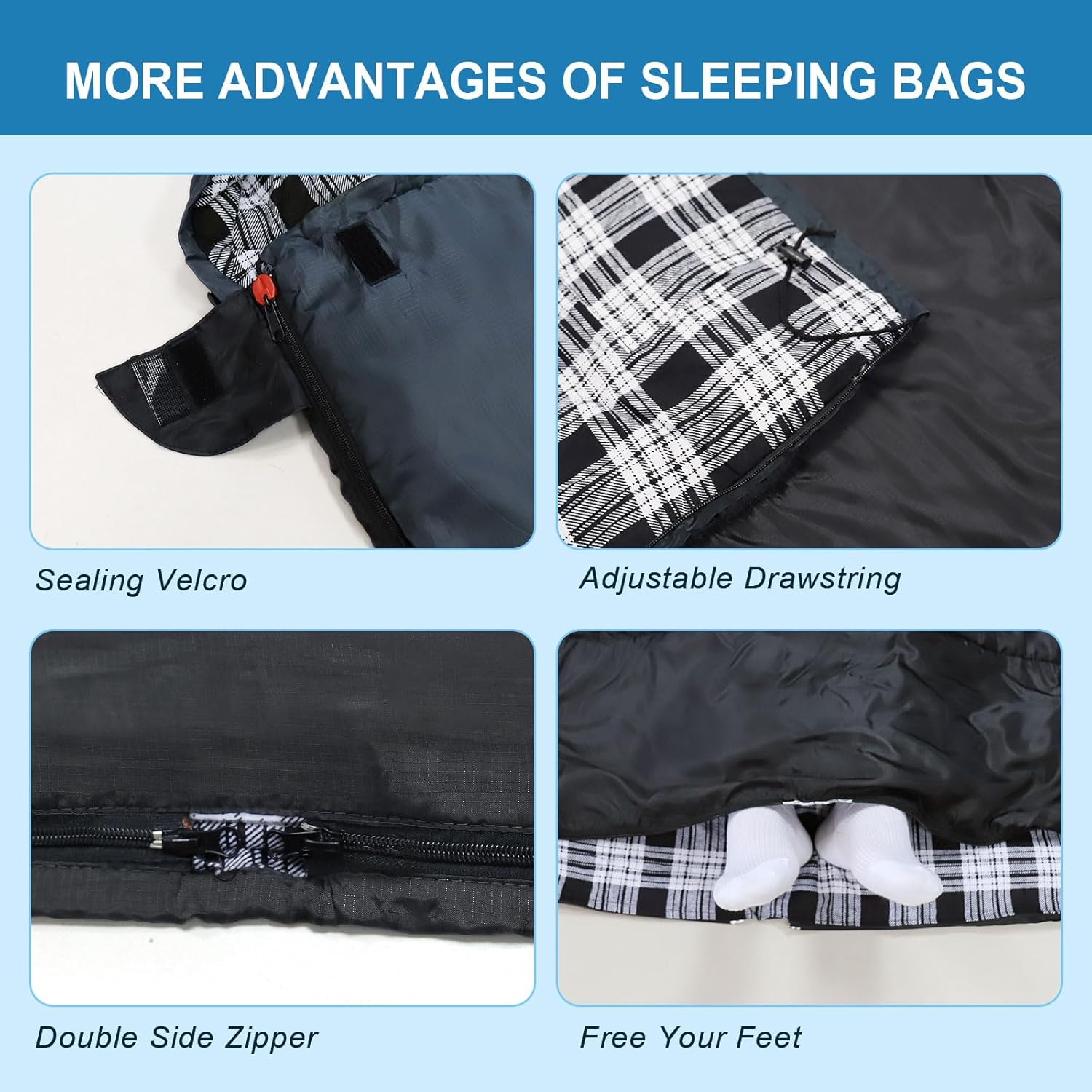 POEPORE Double Flannel Sleeping Bag for Two Adults XXL Queen Size
