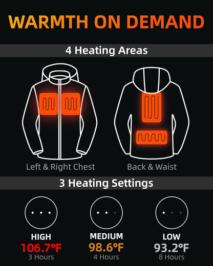HEWINZE Heated Zip-Up Hoodie with 7.4V Battery Pack